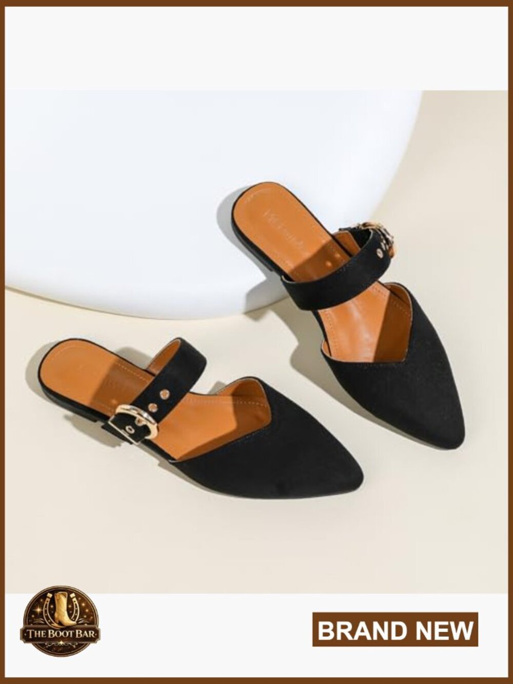 Pointed Toe Mules, Adjustable Buckle Backless Loafers, Slip-On Flats Suede - Picture 6 of 7